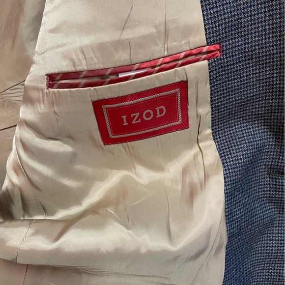 Izod Blazer Men's Size 42R Houndstooth Tan Navy Maroon 2 Button Sport Coat Work - Picture 8 of 12